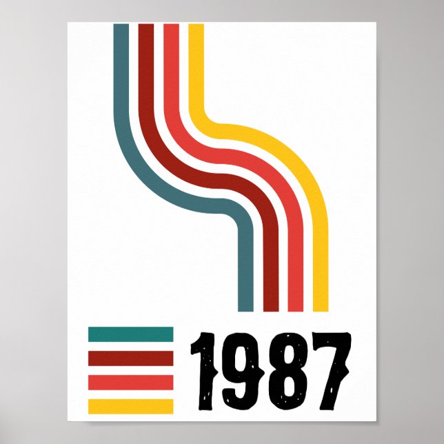 Affiche Année de naissance couleur rétro rayures ondulées  (Devant)