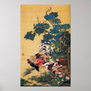 Affiche Année de peinture japonaise du coq Zodiac P