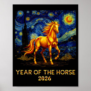 Affiche Année du Cheval 2026 - Nouvel An Chinois 2026 Feu