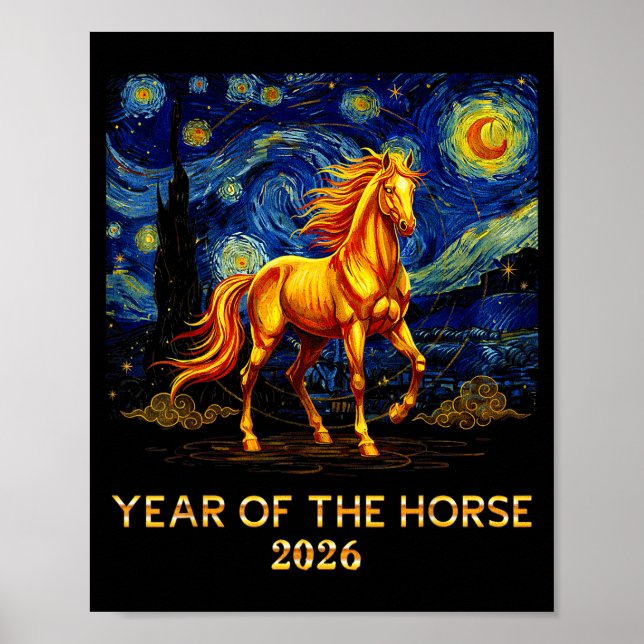 Affiche Année du Cheval 2026 - Nouvel An Chinois 2026 Feu (Devant)