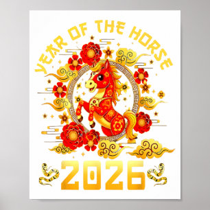 Affiche Année du Cheval 2026 Nouvel An Chinois Lunaire Hom