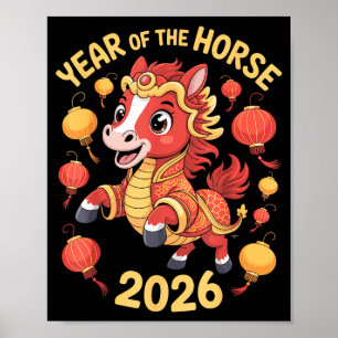 Affiche Année du Cheval 2026 Nouvel An Chinois Pour les Ho