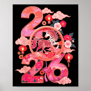 Affiche Année du Cheval 2026 Nouvel An Lunaire Chinois Zod