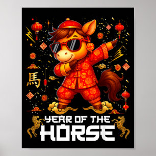 Affiche Année du cheval Cheval qui fait dab Lunar Nouvel A