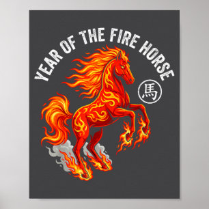 Affiche Année du cheval de feu 2026 Zodiaque chinois Nouve