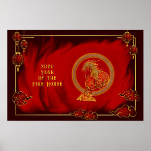 Affiche Année du Cheval de Feu , Bonne Année Lunaire
