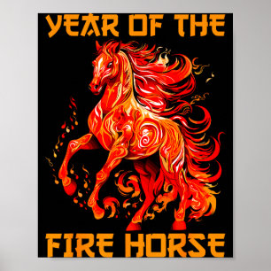 Affiche Année du cheval de feu Bonne année lunaire chinois