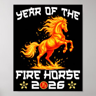 Affiche Année du cheval de feu Nouvel An chinois 2026 zodi