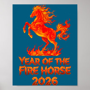 Affiche Année du cheval de feu, zodiaque chinois nouvel an