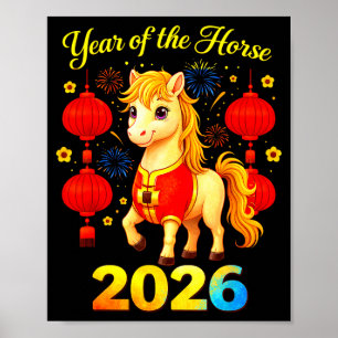 Affiche Année du cheval Nouvel An chinois lunaire Feu Chev