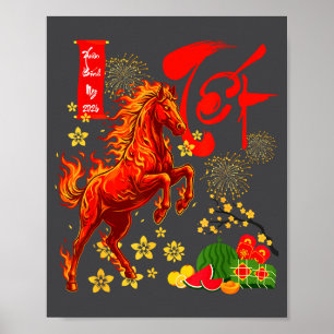 Affiche Année du Cheval Nouvel An Lunaire Vietnamien Feu H