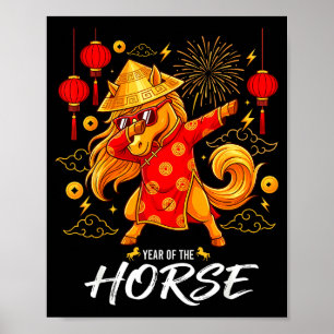 Affiche Année du cheval qui fait dabbing Zodiaque Cheval N
