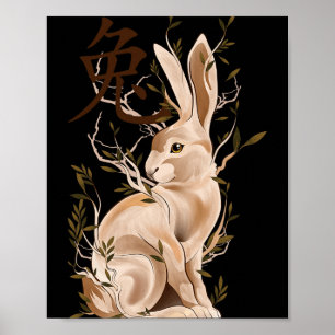 Affiche Année du Lapin du Zodiaque Chinois Signe Animal Lu