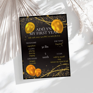 Affiche "Année du premier anniversaire du bébé noir et or"