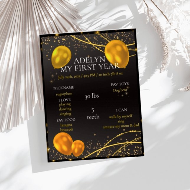 Affiche "Année du premier anniversaire du bébé noir et or" (Créateur téléchargé)