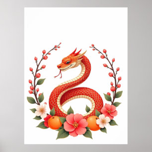 Affiche Année du serpent chinois mignon rire, serpent sour