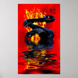 Affiche Année du serpent Serpent noir Nouvel An chinois