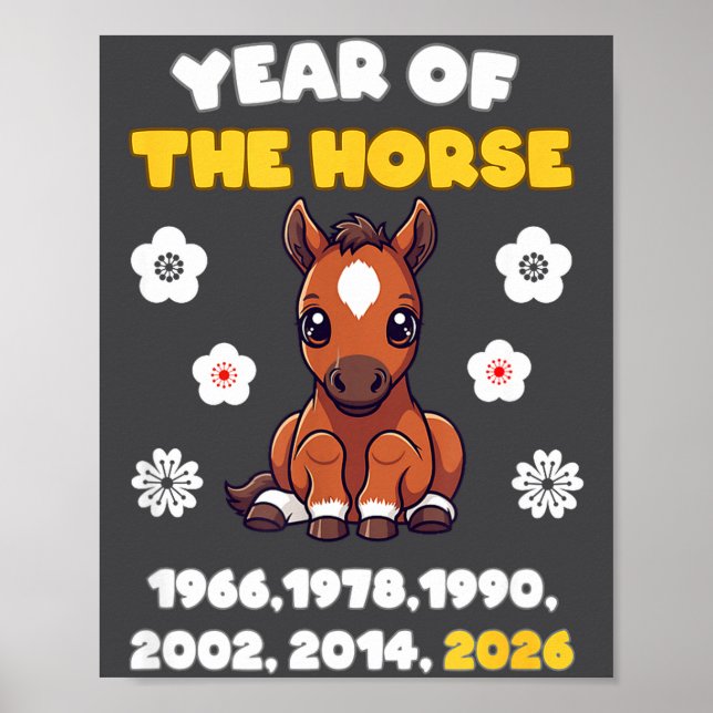 Affiche Année Kawaii du Cheval du Zodiaque Chinois 2026 An (Devant)