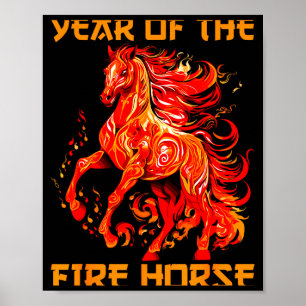Affiche année nouvelle lunaire cheval chinois feu heureux