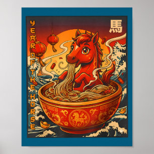 Affiche Année Vintage du Cheval Ramen Nouilles Chinoises N