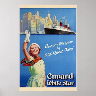 Affiche Années 1930 Cunard White Star Line - RMS Queen Mar