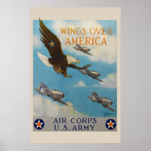 Affiche Années 1940 Wings Over America US Army Air Corps W