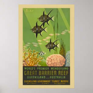 Affiche Années 1950 Grande barrière de corail Queensland C