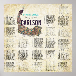 Affiche Années 20 rugissantes Damask Paon Or Plan de table
