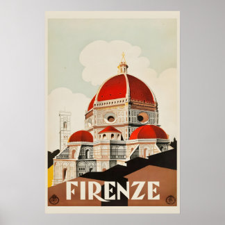 Affiche Années 30 Firenze Florence Italie Duomo Style Vint