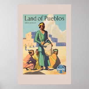 Affiche Années 50 Santa Fe Terre de Pueblos Nouveau-Mexiqu