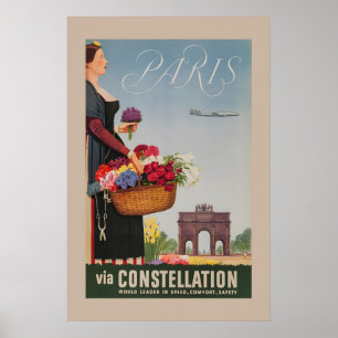 Affiche Années 50 Vol pour Paris via Constellation - Vinta