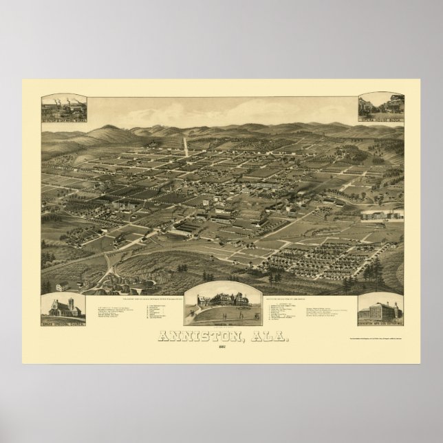 Affiche Anniston, AL Carte panoramique - 1887 (Devant)