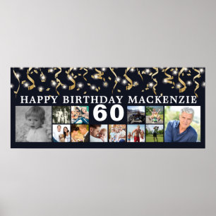 Affiche Anniversaire 12 Photo Streamers Or Couleur Personn