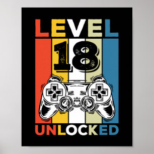 Affiche Anniversaire 18ème Niveau Débloqué 18 Jeux Vintage