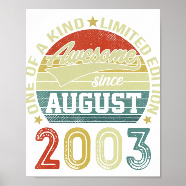 Affiche Anniversaire 19 Anniversaire Awesome depuis août 2 (Devant)