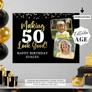 Affiche Anniversaire 2 Photos rendant AGE Beau Or Noir