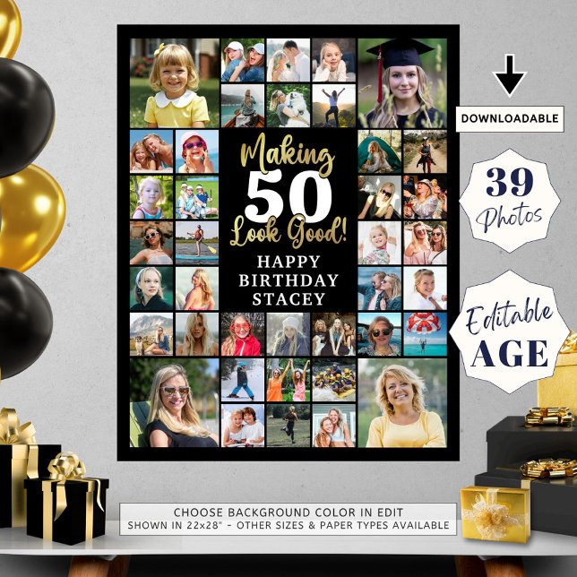 Affiche Anniversaire 39 Photo Collage Rendre AGE Bon (Créateur téléchargé)