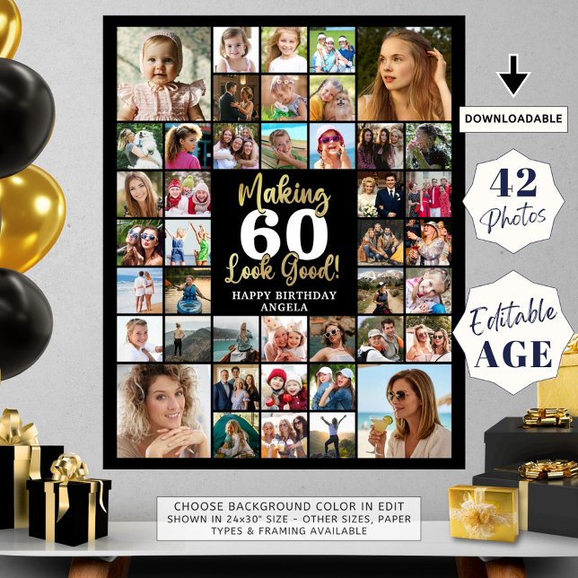 Affiche Anniversaire 42 Photo Collage Rendre l'âge beau (Créateur téléchargé)
