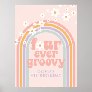 Affiche Anniversaire 4 Ans Pastel Rainbow Rétro Quatre Pou