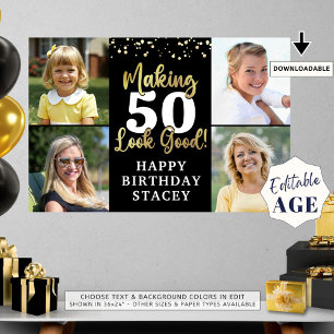 Affiche Anniversaire 4 Photos rendant AGE Beau Or Noir