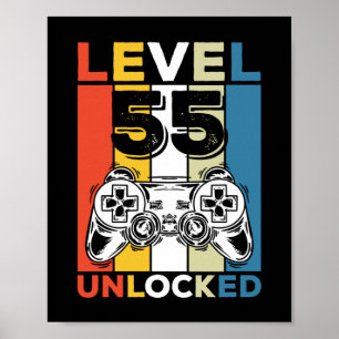 Affiche Anniversaire 55 ans Niveau Débloqué 55 Jeux Rétro