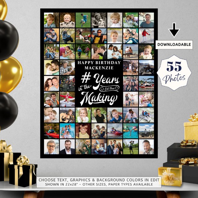 Affiche Anniversaire 55 Collage de photos Années dans la f (Créateur téléchargé)