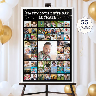 Affiche Anniversaire 55 Collage Photo Votre Texte et Coule