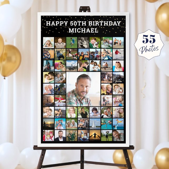 Affiche Anniversaire 55 Collage Photo Votre Texte et Coule (Créateur téléchargé)
