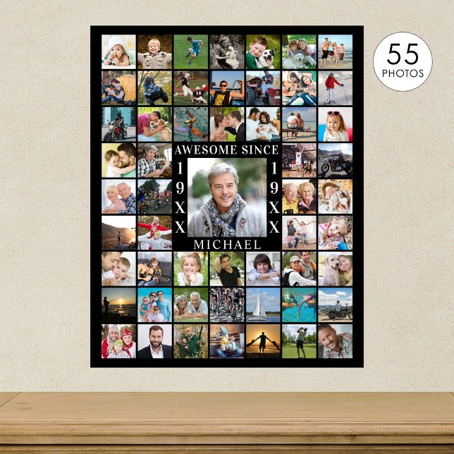 Affiche Anniversaire 55 Photo Collage AWESOME DEPUIS (Créateur téléchargé)