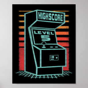 Affiche Anniversaire 5 Ans Vieux Joueur Rétro Niveau Supér