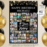 Affiche Anniversaire 62 Photo Collage # Années dans la fab<br><div class="desc">Célébrez n'importe quel anniversaire d'âge pour lui ou elle avec une photo souvenirs affiche l'impression en utilisant ce modèle de collage photo facile à télécharger avec 62 photos carré et rectangle au cours des années dans votre choix de couleurs. Le design comprend des étoiles et des lumières dorées, votre titre...</div>