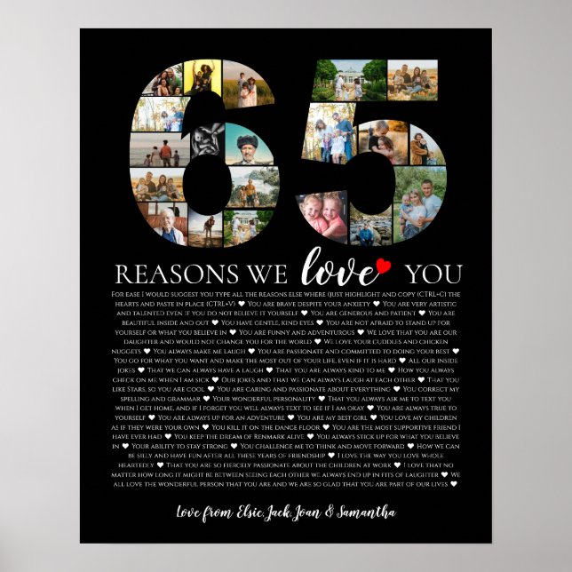 Affiche anniversaire 65 raisons pour lesquelles je t'aime  (Devant)