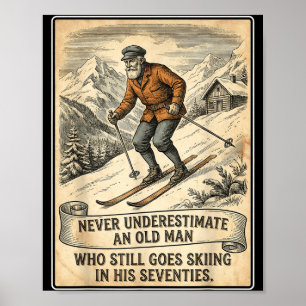 Affiche Anniversaire 70 ans homme part skier skieur vintag