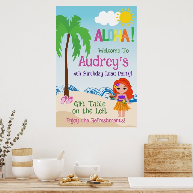 Affiche Anniversaire Aloha Luau (Cuisine)